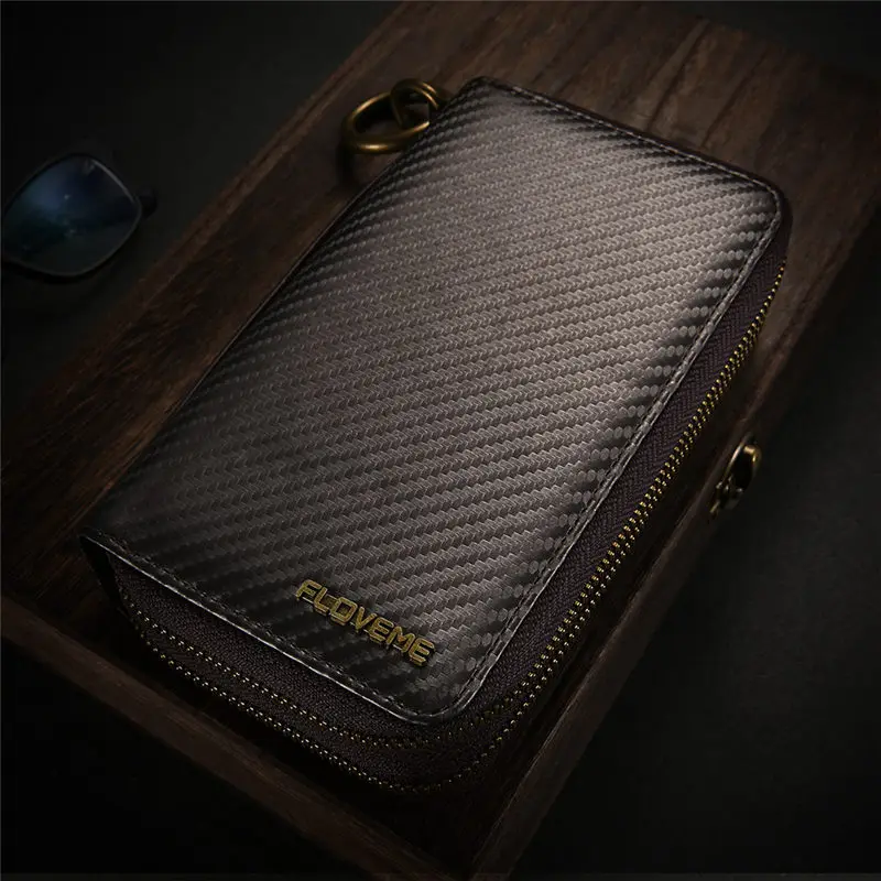 Brown Carbon Fiber Универсальный кожаный чехол-кошелек FLOVEME для iPhone 6, 6 S, 7 Plus,более,8,Plus,более 5, 5S, SE,11, X,XS,XR для samsung Galaxy S8, S8 Plus, S5, S6, S7 Edge, чехол, сумка для Xiaomi mi8 redmi 4x 6x - Цвет: Brown Carbon Fiber