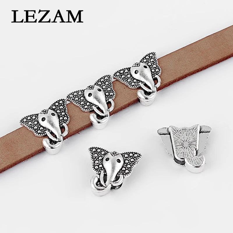 

10pcs Antique Elephant Head Shaped Slider Spacers Beads For 10mm Flat Leather Cord Bracelet Making Jewelry Findings