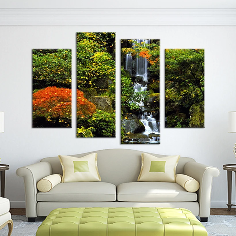 Настенные художественные куадросы Decoracion без рамки 4 шт. лесной водопад холст