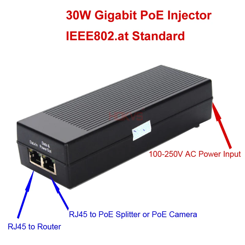 Hokvs 30 Вт poe инжектор Gigabit 1 CH PoE коммутатор DC48V 12 В 2A поддержка IEEE802.3at AF для