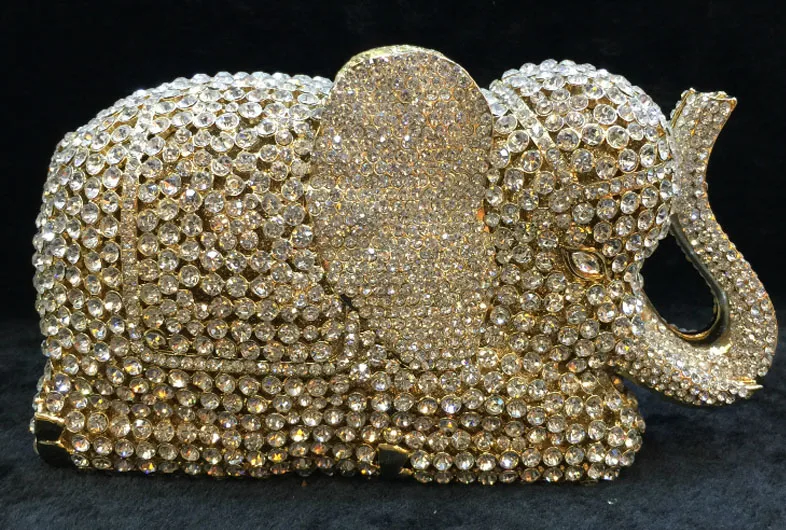 Дизайнерская брендовая Сумка клатч в форме слона с животными золотые и