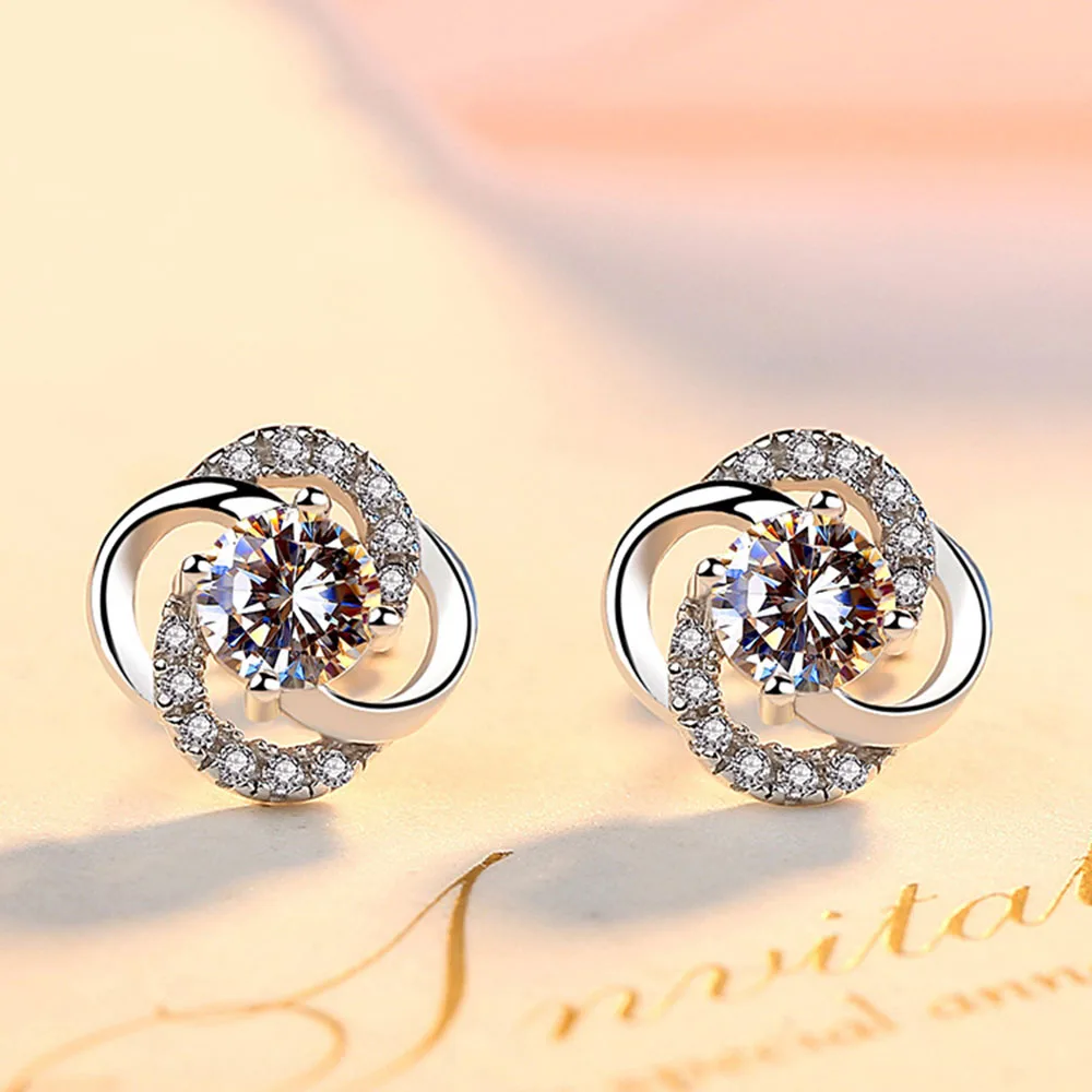 

Подлинные серьги из стерлингового серебра 925 пробы, Простые полые серьги-гвоздики с цветком клевера и кристаллами для женщин, ювелирные изделия для свадебной вечеринки, подарок