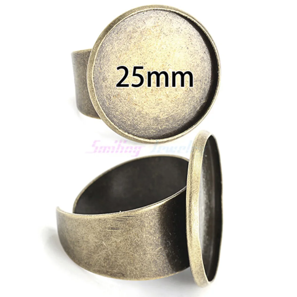 10pcs Adjustable Round Bezel Cameo Ring Base Setting + 25 MM Glass Cabochon Blanks | Украшения и аксессуары