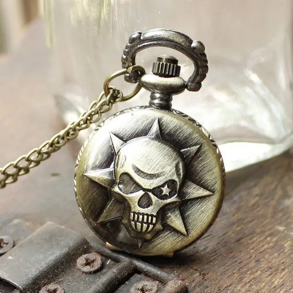 Free Shipping 2014 wholesale dropship new arrival hot sale bronze CF skull watch clock pendant necklace | Наручные часы