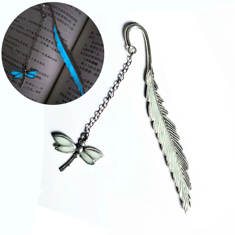 D Silver Светящиеся металлические перья Bookmarks для книг креативные Сова бабочки стрекозы закладки книг учители подарки для школы и офиса - Цвет: D Silver