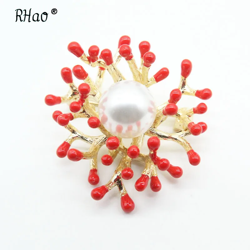 RHao, красная эмаль, коралловый риф, брошь, булавки для женщин и мужчин, пальто, одежда, ювелирные изделия, корсаж, заколки для воротника, свадебные ювелирные изделия, аксессуары, подарки