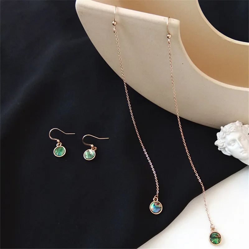 

Fashion temperament round metal earrings color green shell ear hook contracted street snap female cold wind earrings