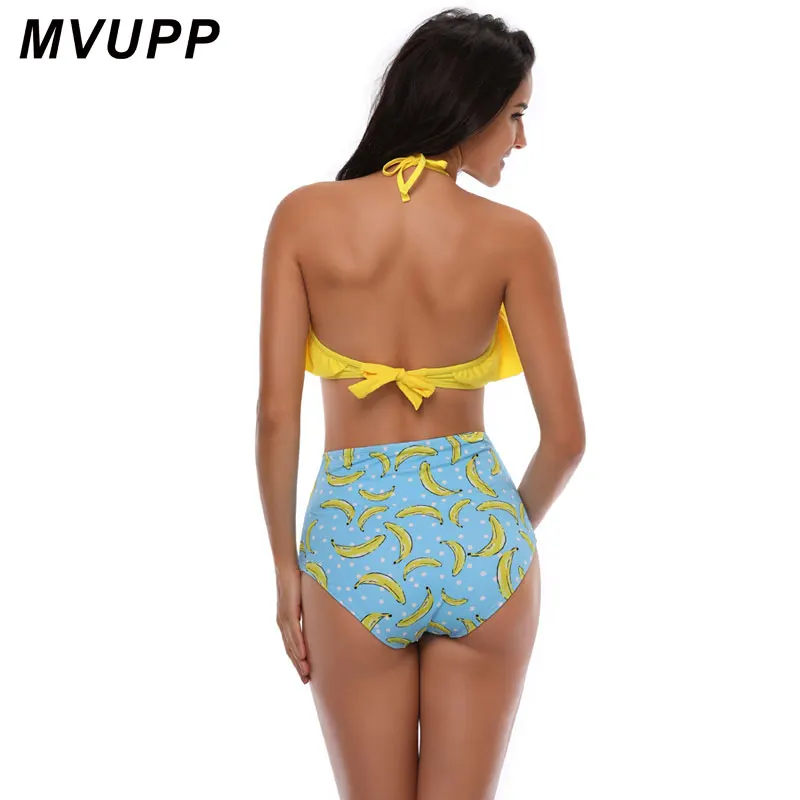 MVUPP одинаковые комплекты для семьи, одежда для купания для мамы и дочки, купальник с высокой талией и принтом банана, одежда для мамы и дочки, купальный костюм бикини