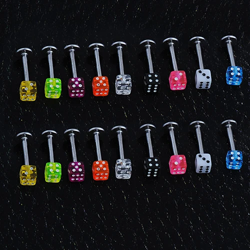 20 Шт. Смешанные Cube Dice Губ Уха Шпильки Кольца Tragus Лабретка Пирсинг Бары BE5C|ear studs|stud