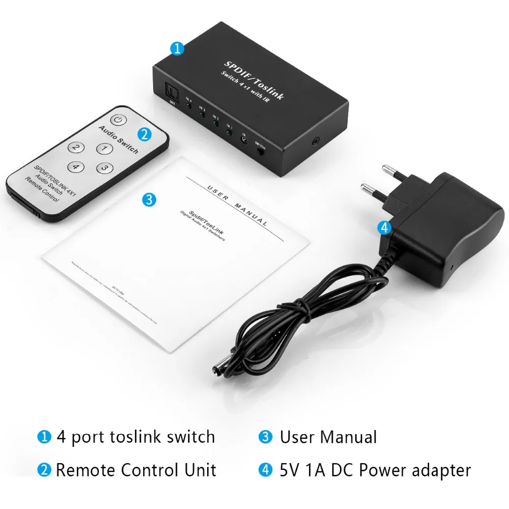 Оптический переключатель SPDIF Toslink с ИК-пультом дистанционного управления 3 входа 1