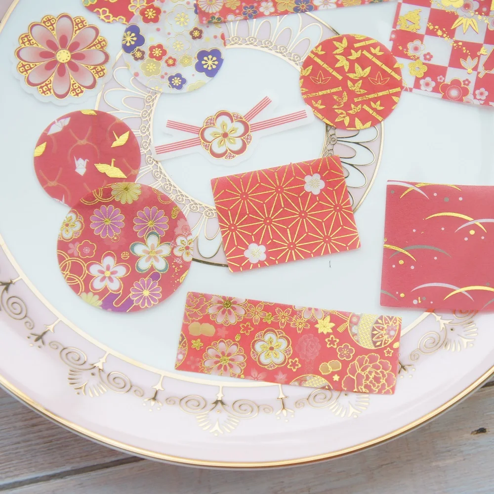 43pcs gold red fan bird flower Style Paper Sticker Scrapbooking DIY Gift Packing Label Decoration Tag Party | Дом и сад