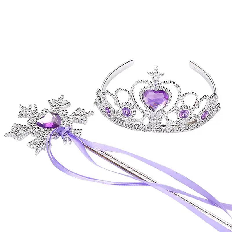 Purple Сверкающие обручи с короной принцессы для девочек Ювелирное Украшение в подарок на день рождения королева диадема заколка для детей волшебная палочка наборы аксессуаров - Цвет: Purple