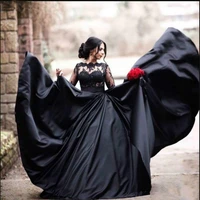 vintage turkey plus size lace a line black wedding dress bridal gowns 2019 long sleeve princess lebanon illusion arab bride