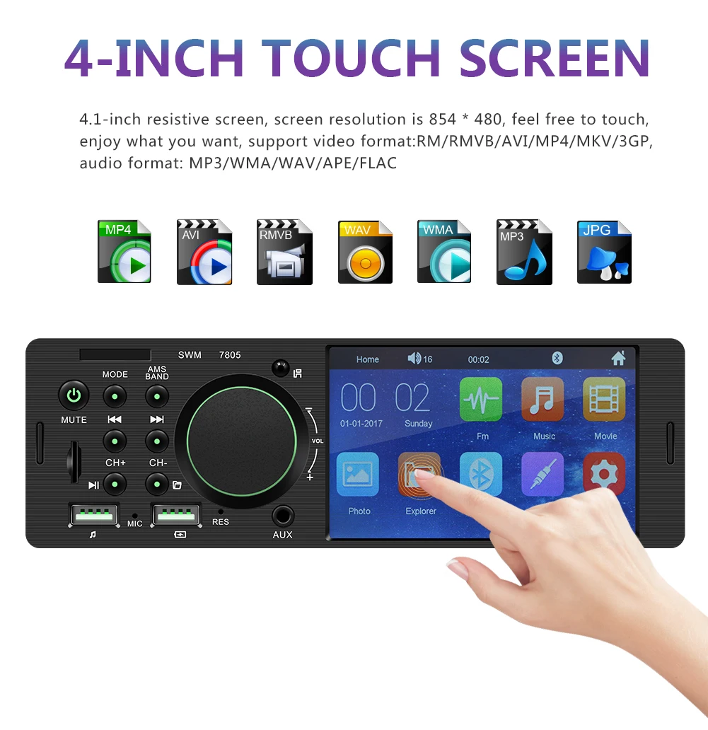Bluetooth 4.0 Multimedia Autoradio FM Aux 4.1 Inch HD Touch Screen For Car Radio Rear Camera MP5 Stereo Audio MP3 Music Player | Автомобили