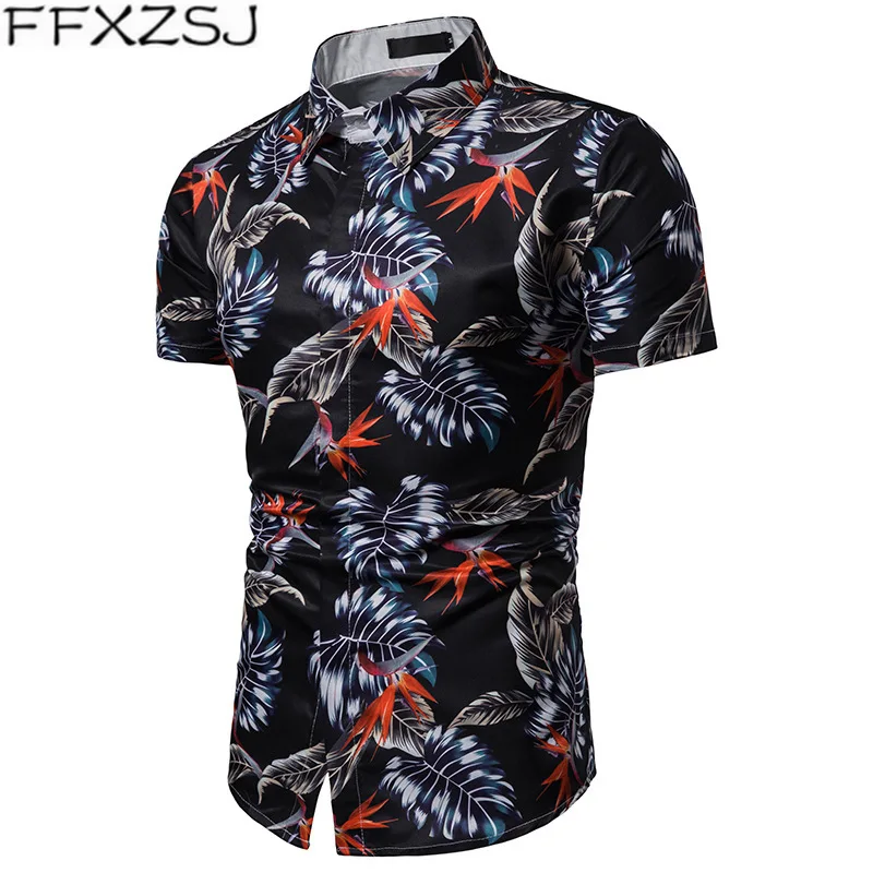 Летние Стильные Листья печати Slim Fit гавайская рубашка 2019 брендовая одежда