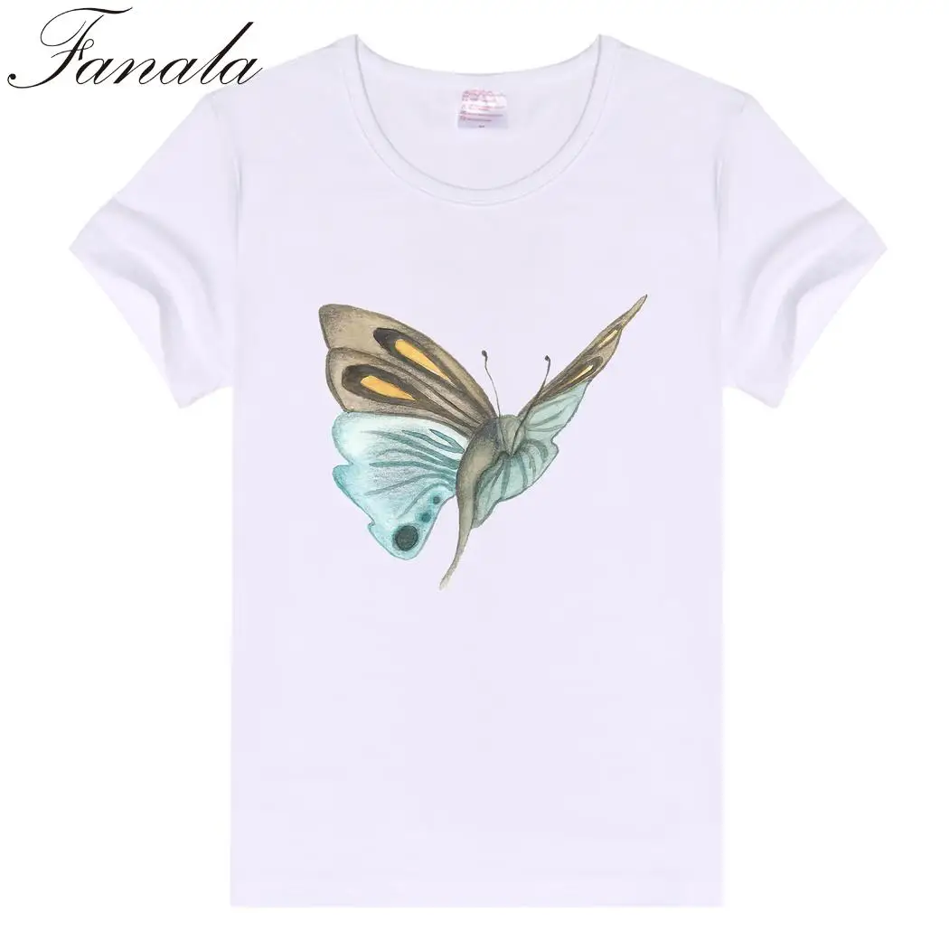 White Casual Basic Sleeve Crew Neck Slim Fit Soft Short Women T-Shirt Plain butterfly | Женская одежда