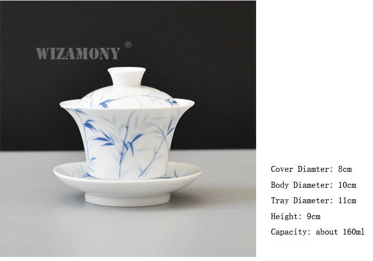 1 шт WIZAMONY голубой и белый бамбуковый Gaiwan Китайский древний чайный набор из глазури Цзиндэчжэнь чайная чашка для разнообразного чайного фарфора