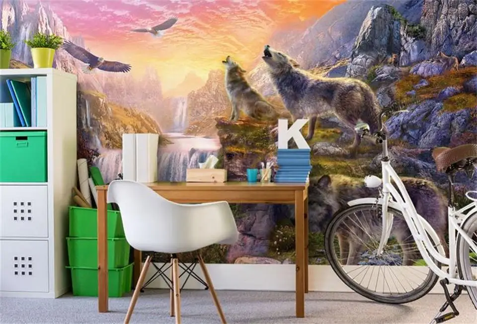 

3d wallpaper custom mural non-woven photo Stone roaring wolves TV background painting 3d wall mural wallpaper for living room