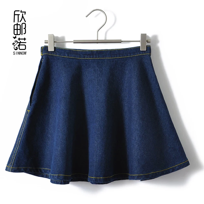 Женская короткая хлопковая юбка от солнца летняя и весенняя пышная джинсовая