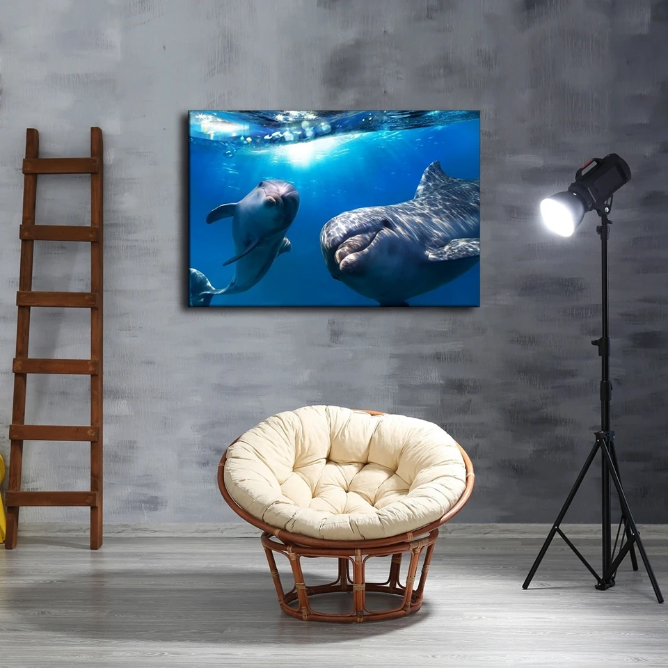 Для Гостиная Wall Art Холст Картина цельнокроеное платье подводный дельфины печать