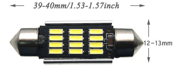 39mm-40mm 12SMD Комплект из 2 предметов, без ошибок гирлянда 31/36/39/41 мм Светодиодная лампа C5W Подсветка регистрационного номера для Mercedes Benz W210 W211 W203 W208 W209 W169 AMG CLK - Испускаемый цвет: 39mm-40mm 12SMD