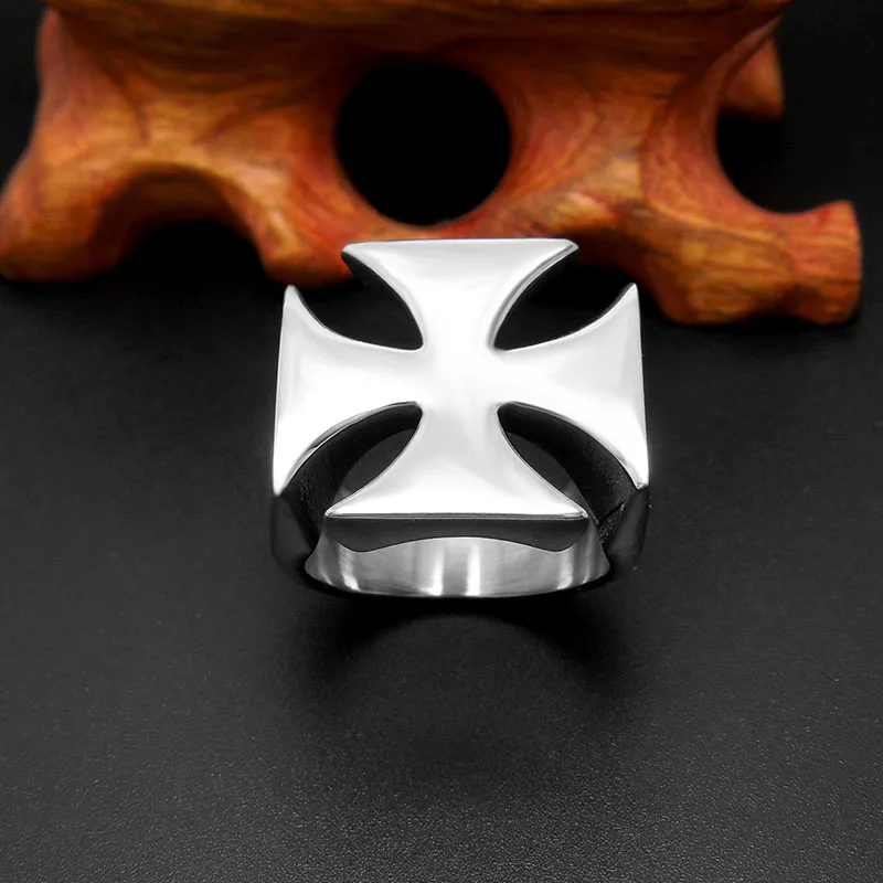 Мужское кольцо из полированной нержавеющей стали Мальтийский крест размер