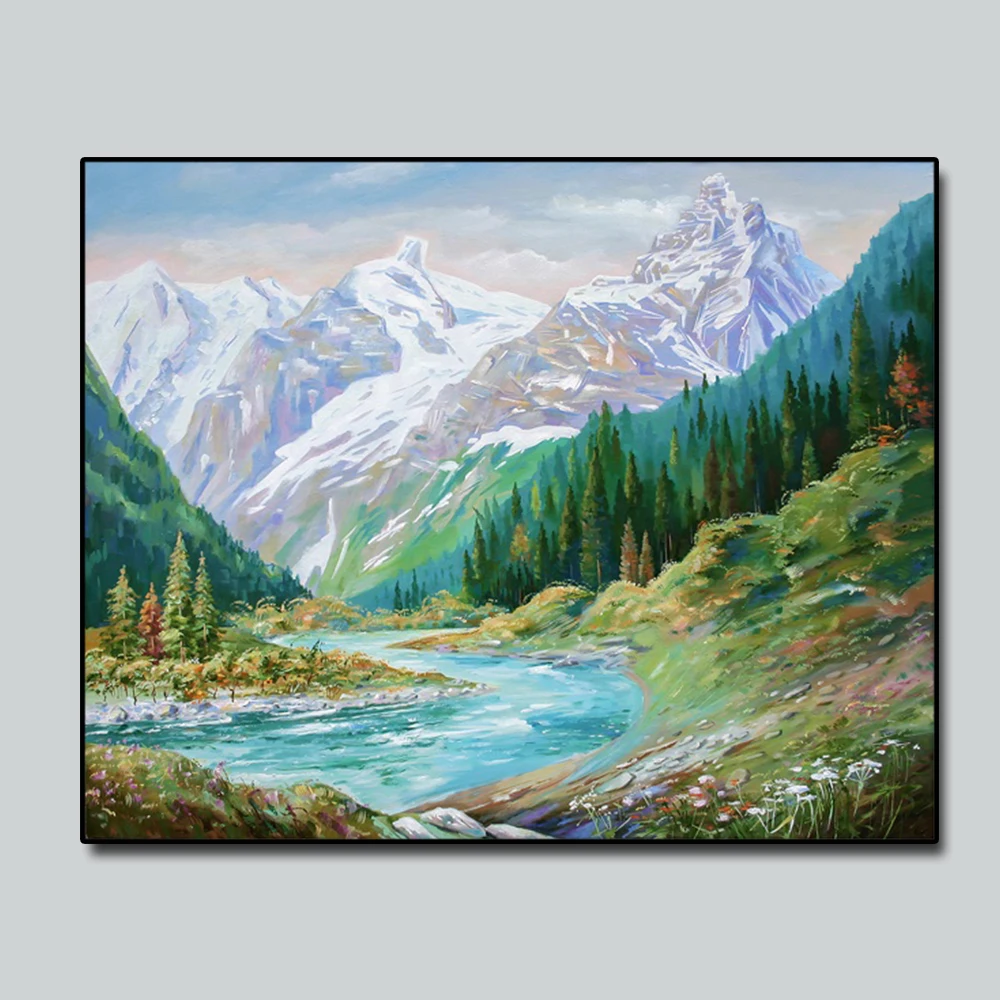 Долина снег Горный пейзаж плакат искусство оканвы живопись каллиграфия ткани