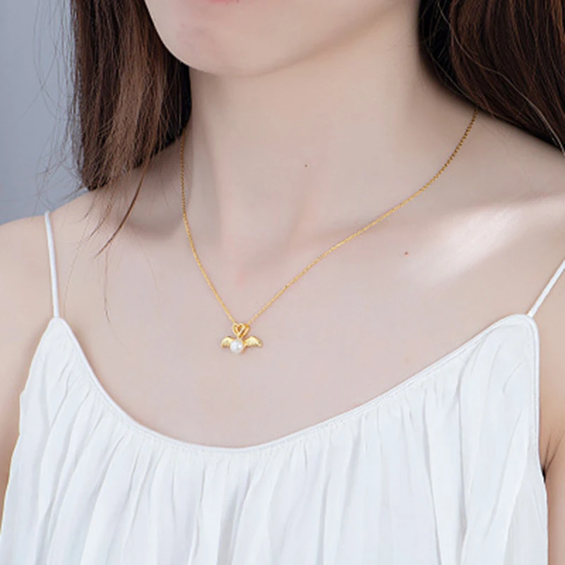 Qevila Настоящее серебро 925 пробы с 18K Золото Любовь Крыло ангела сердцем жемчужное