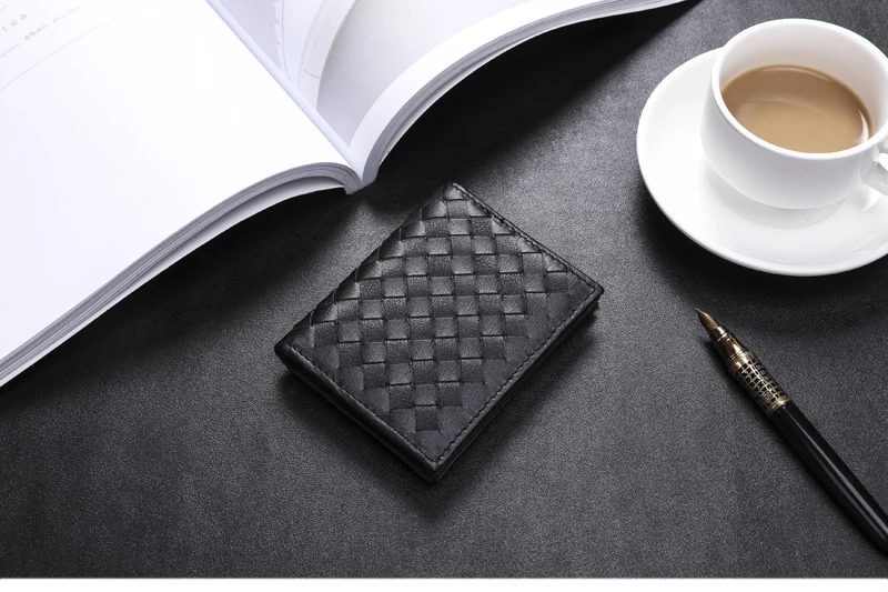 Wmnuo Business Genuine Leather Card Holders Male Korean Mini Braided Head Layer Cowhide Male And Female Multi-card Wallet Unisex