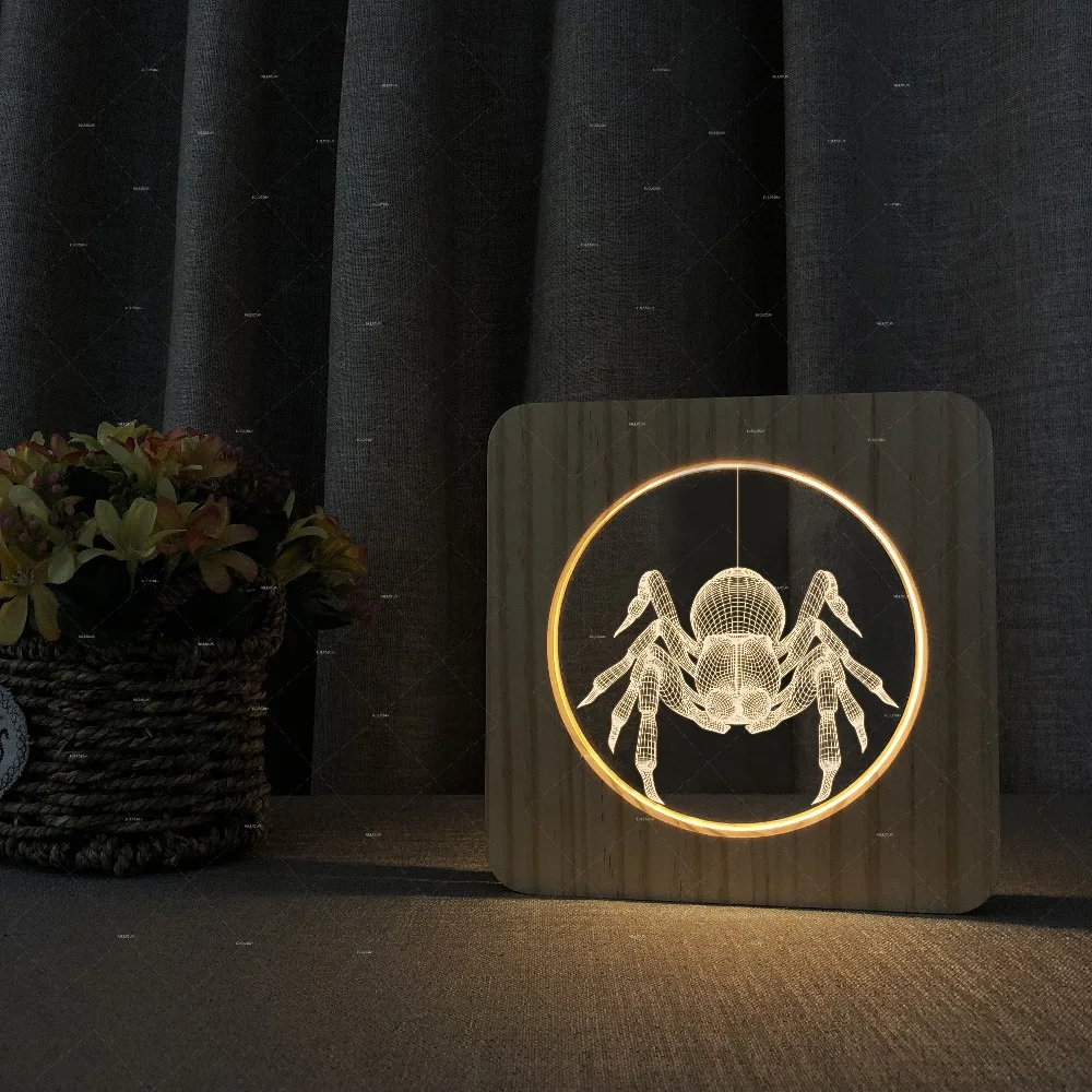 The spider design Wooden acrylic lights warm white Practical gifts Christmas Halloween costumes Home decoration | Лампы и освещение