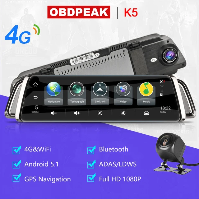 K5 With 4G Android 4G Android автомобильный видеорегистратор 10 дюймов поток зеркало заднего вида FHD 1080P ADAS Dash Cam камера видео рекордер Авто регистратор Dashcam gps - Название цвета: K5 With 4G Android