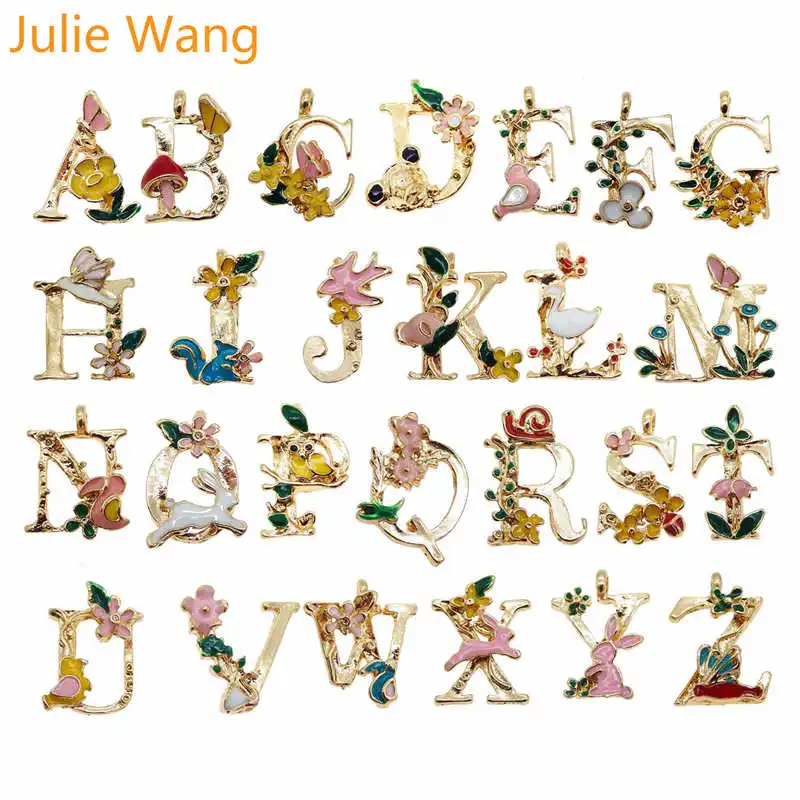 Julie Wang 6 шт. золотистые тона с 26 буквами эмаль красочные афабеты ожерелье подвеска