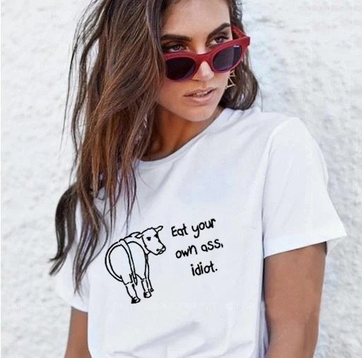 Eat Your Own Ass Idiot футболки вегана Забавные с графикой Мужчины Женщины 90s гранж