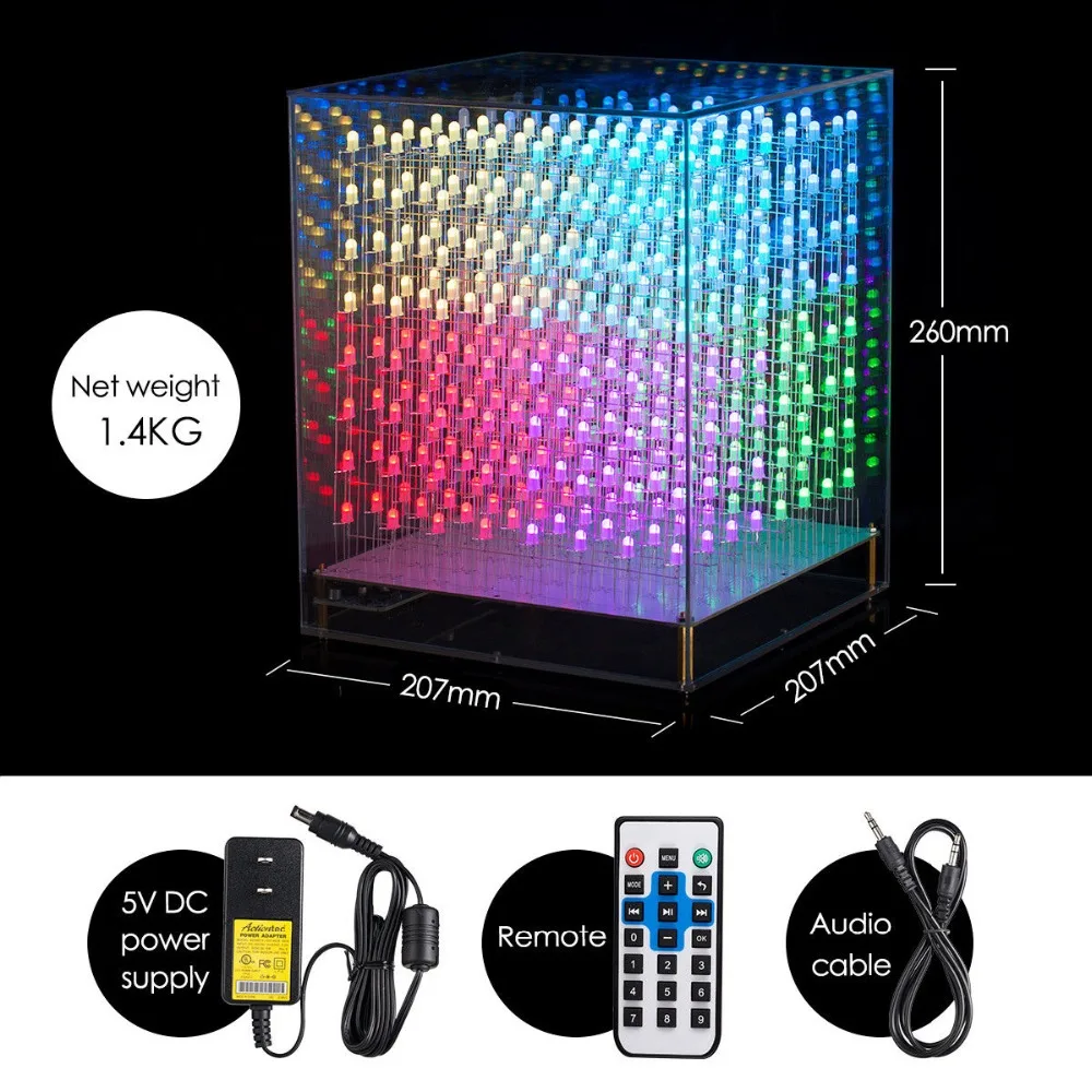 Nobsound светодиодный куб rgb 8x8x8 3D полноцветный DIY комплект/готовый музыкальный спектр