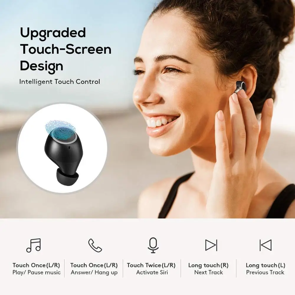 Беспроводные Bluetooth наушники Aminy Hifi стерео звук сенсорное управление 5 0