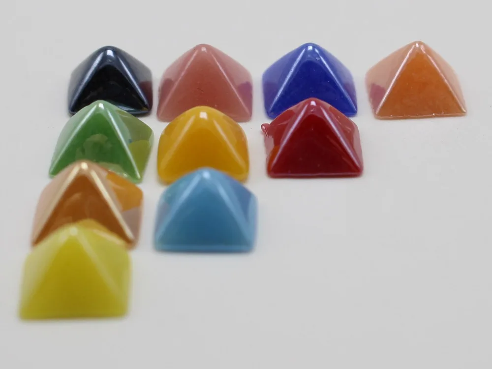 

200 Mixed Color Luater AB Square Pyramid Flatback Glass Cabochon Ceramic Half Pearl 8X8mm