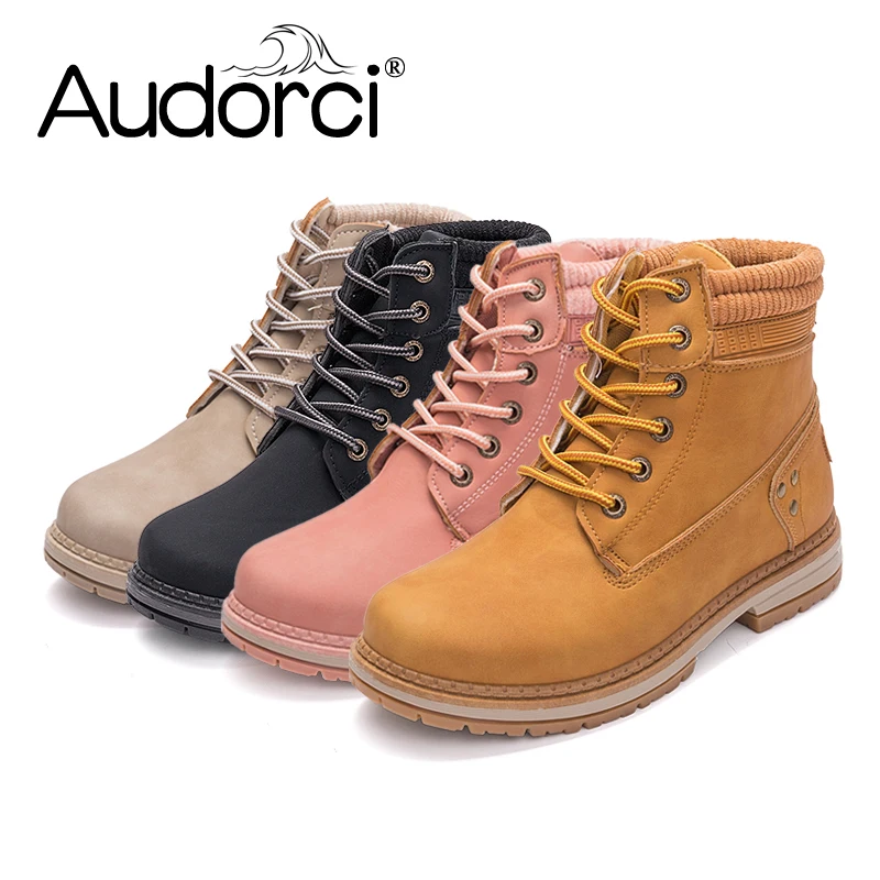 Audorci 2018 Модные женские ботильоны из искусственной кожи осенние повседневные