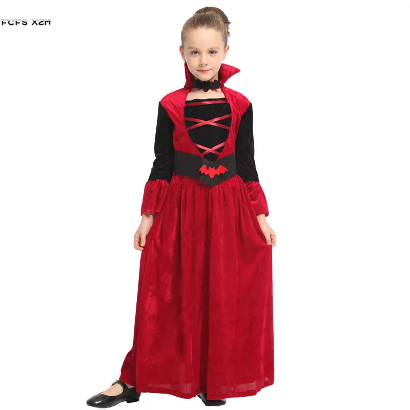 

M-XL Red Girls Halloween Vampire Costumes for Kids Children Queen Cosplays Carnival Purim parade Masquerade party Evening dress