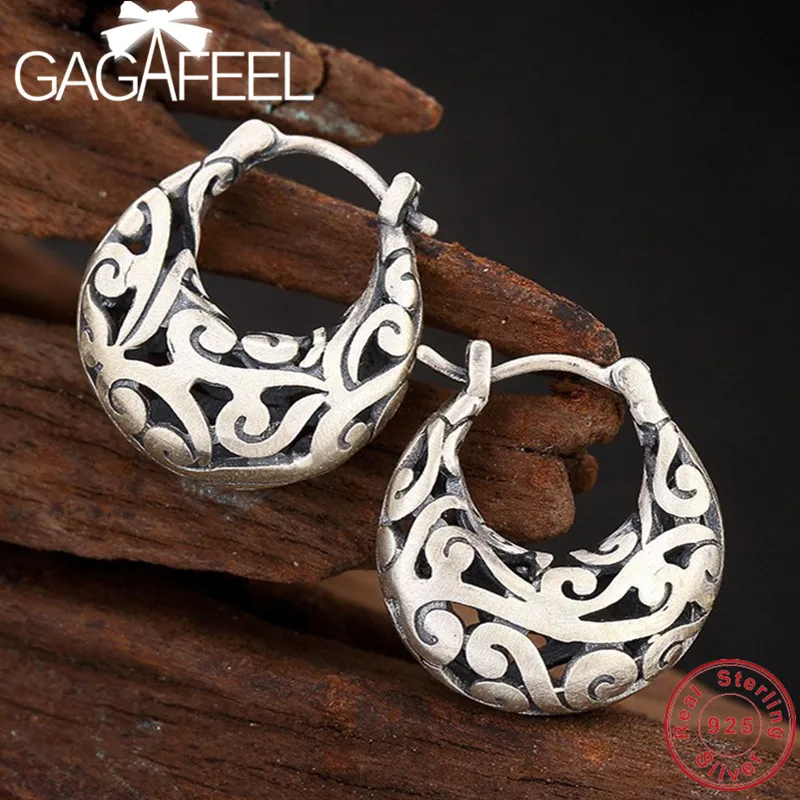 Женские серьги кольца GAGAFEEL серебряные с цветком из стерлингового серебра 925
