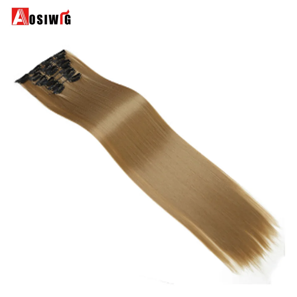 AOSIWIG 24 &quot130 г 16 зажимов блонд синтетические заколки для волос Удлинение Длинные