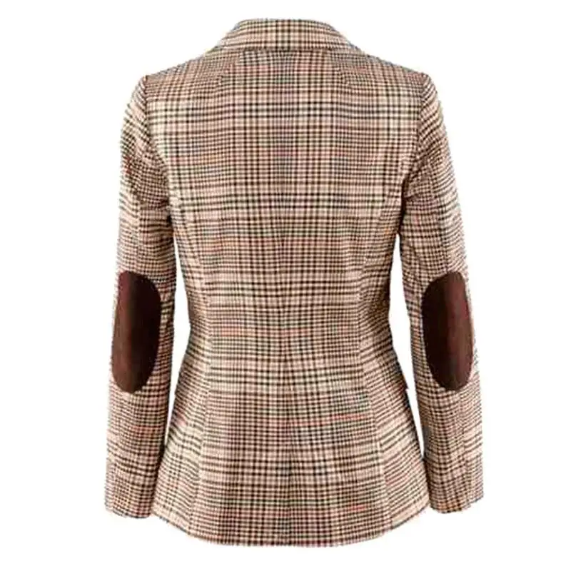 Женский клетчатый пиджак с двойным нагрудным карманом и длинным рукавом осенняя