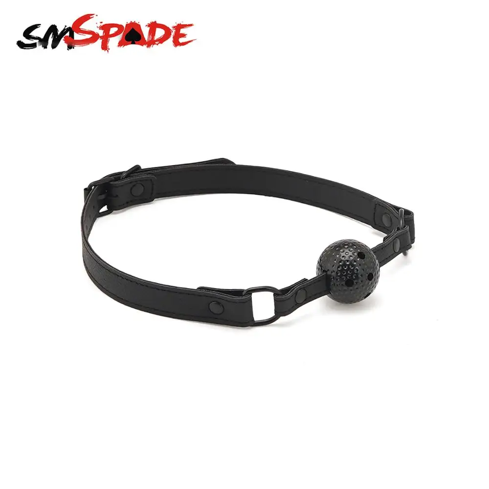 Металлические зажимы SMSPADE с открытым дышащим кожаным шариком для игр в рот