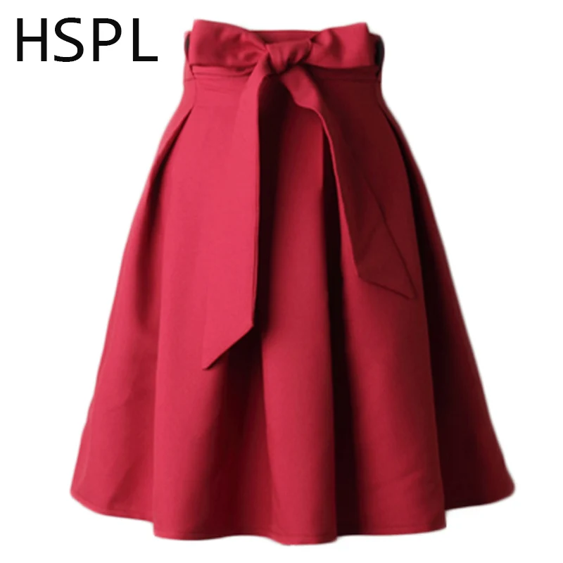 

HSPL Bandage Skirt Womens 2017 New Design Summer Pleated Skirts Solid Color Female High Waist Fashionable Saias Femininas