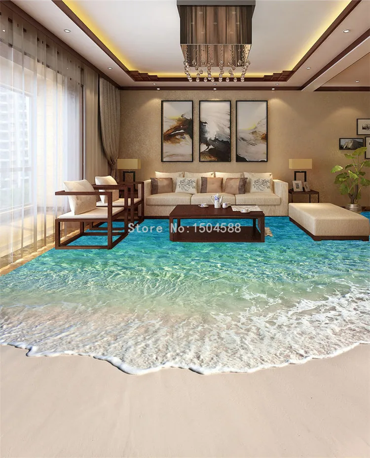 На заказ самоклеющиеся напольные фотообои 3D морская волна наклейка для пола ванной комнаты Нескользящая Водонепроницаемая настенная бумага
