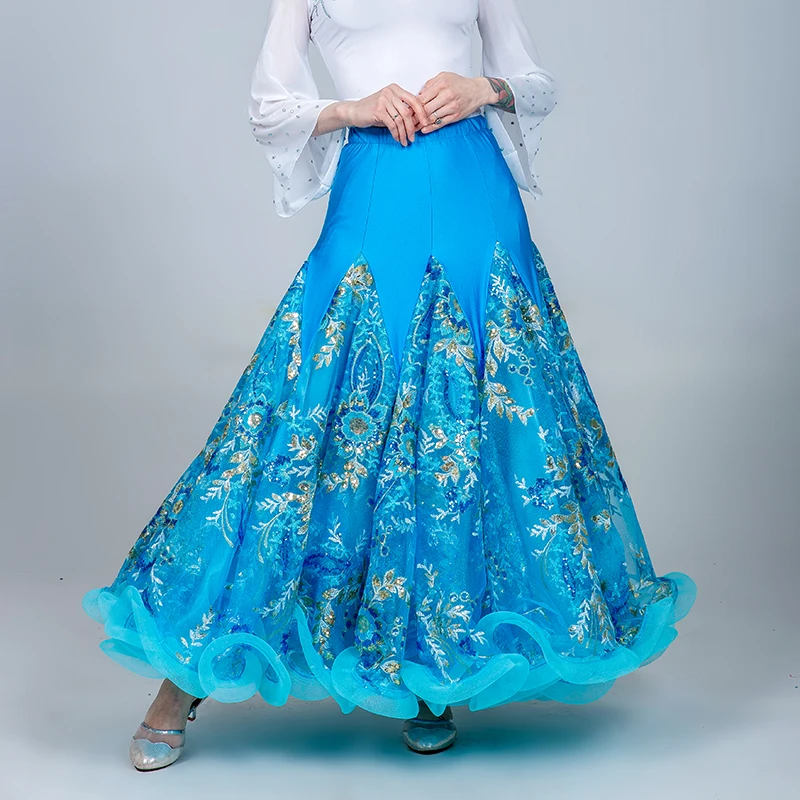 light blue skirt Стандартная Женская юбка, юбки для бальных танцев, топы для фламенко, юбка для фламенко, испанский костюм для фламенко, Одежда для танцев, Одежда для танцев - Цвет: light blue skirt