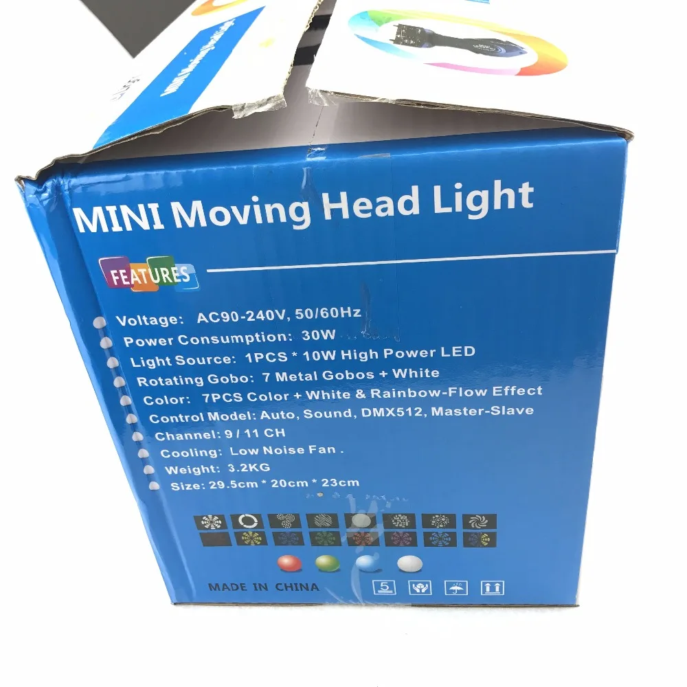 30 Вт RGBW DMX512 мини движущаяся головка гобо светильник; AC90-260V вход