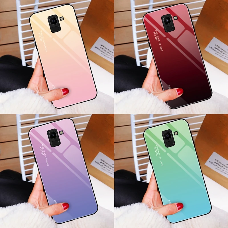 Градиентный чехол Aurora для Samsung Galaxy J4 2018 4J J400 J400F J400F/DS из закаленного стекла SM-J400F