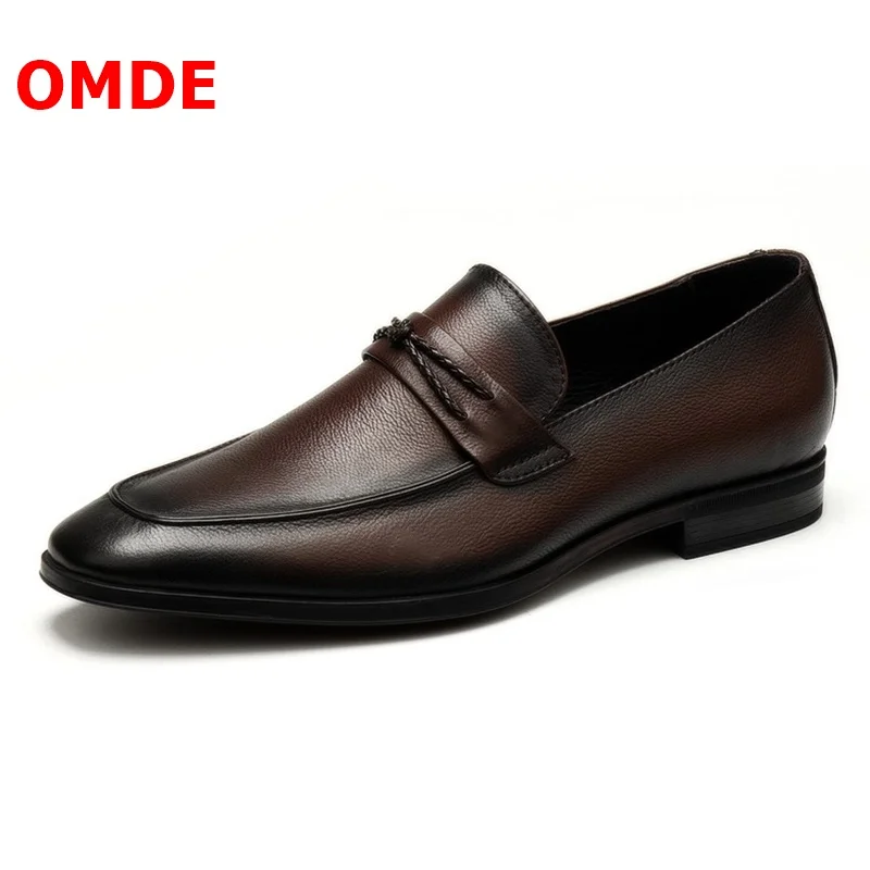 

OMDE New Arrival Soft Genuine Leather Slip On Men Dress Shoes Handmade Brown Loafers Breathable Casual Shoes Male Wedding Shoes