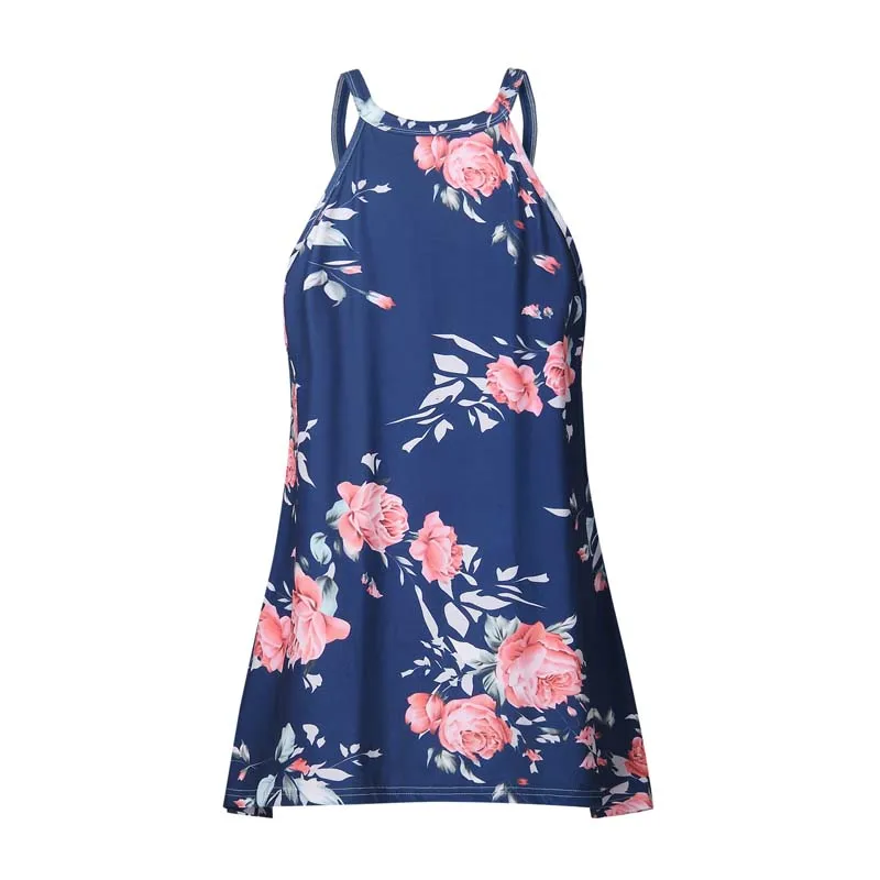 2018 Для женщин футболка Летняя Холтер Цветочный принт Женская пляж рукавов