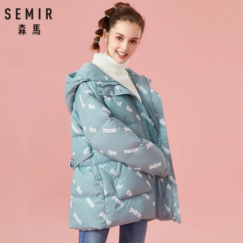 SEMIR женский длинный пуховик с капюшоном и принтом карманом на молнии застежкой